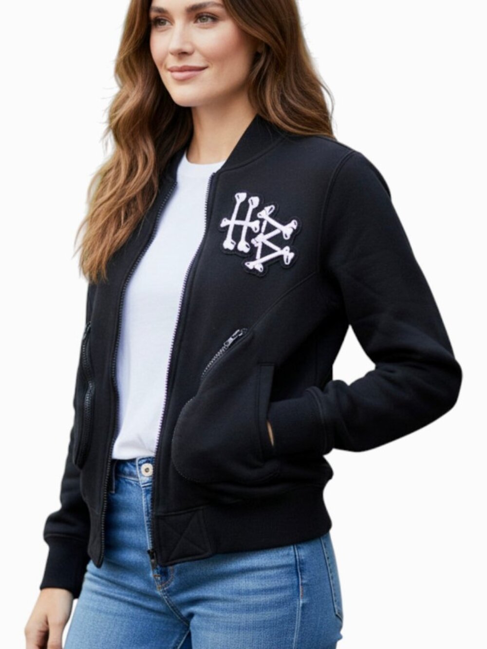 HELLZ A CRIME FOR ALL SEASONS Black Full Zip Jacket Sweatshirt ELBOW PATCH